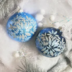 Lot de 6 boules de Noël en verre (D80 mm) Éclats de nuit Bleu ciel