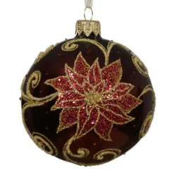 Lot de 6 boules de Noël en verre (D80 mm) Poinsettia Bordeaux