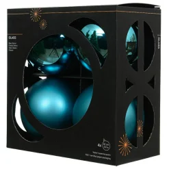 Lot de 4 Boules de Noël en verre (D100 mm) Boréal Bleu pétillant