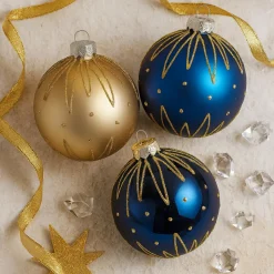 Lot de 12 boules de Noël en verre (D80 mm) Trésors de Minuit Bleu nuit et doré