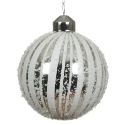 Lot de 3 boules de Noël en verre (D80 mm) Neige Blanc et argent