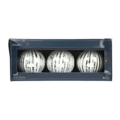 Lot de 3 boules de Noël en verre (D80 mm) Neige Blanc et argent