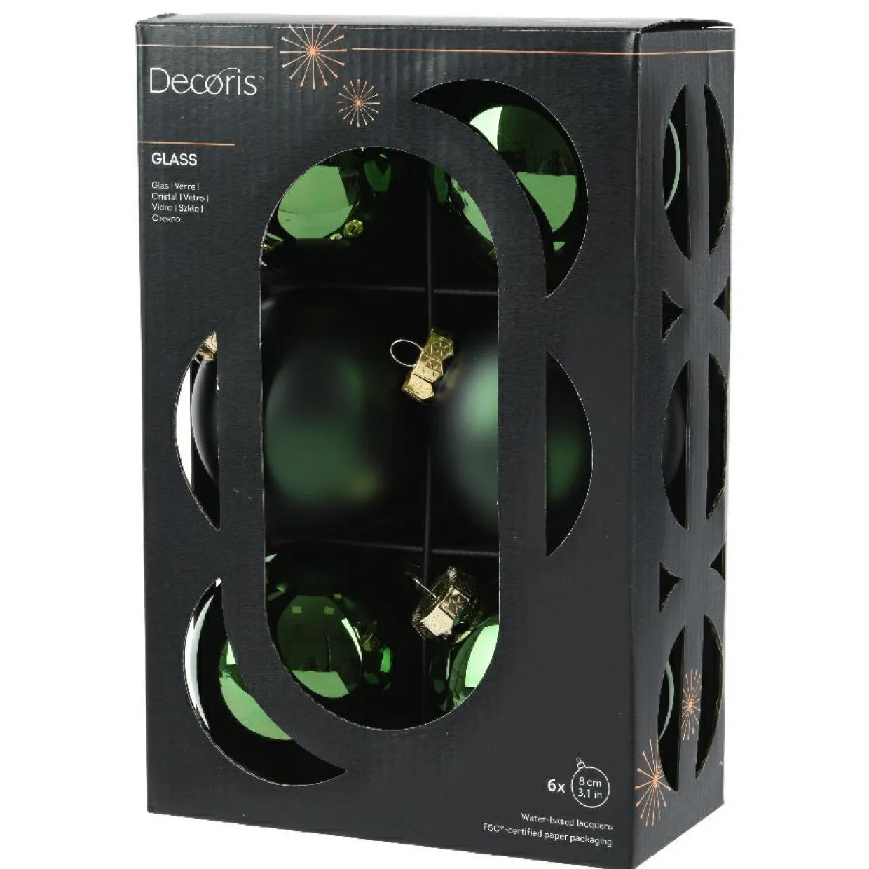 Lot de 6 boules de Noël en verre (D80 mm) Boréal Vert sapin