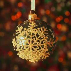 Lot de 6 boules de Noël en verre (D80 mm) Flocon pailleté Vert sapin