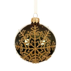 Lot de 6 boules de Noël en verre (D80 mm) Flocon pailleté Vert sapin