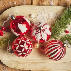 Lot de 12 boules de Noël en verre (D80 mm) Cirque enchanté Rouge et Blanc