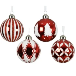 Lot de 12 boules de Noël en verre (D80 mm) Cirque enchanté Rouge et Blanc