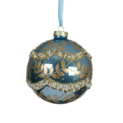 Lot de 2 boules de Noël en verre (D100 mm) Perle glacée Bleu
