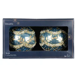 Lot de 2 boules de Noël en verre (D100 mm) Perle glacée Bleu