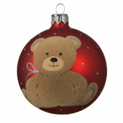 Lot de 6 boules de Noël en verre (D80 mm) Teddy Rouge