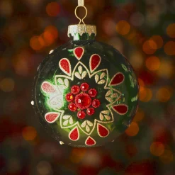 Lot de 3 boules de Noël en verre (D80 mm) Folk Flower Vert