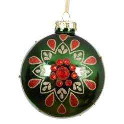 Lot de 3 boules de Noël en verre (D80 mm) Folk Flower Vert