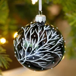 Lot de 6 boules de Noël en verre (D80 mm) Branches d'hiver Noir