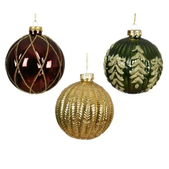 Lot de 12 boules de Noël en verre (D100 mm) Rêverie Bordeaux, vert sapin et or