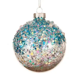 Lot de 3 boules de Noël en verre (D80 mm) Pailletées Bleu