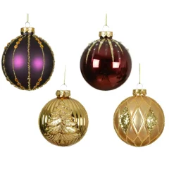 Lot de 12 boules de Noël en verre (D80 mm) Shine Glam Or et figue