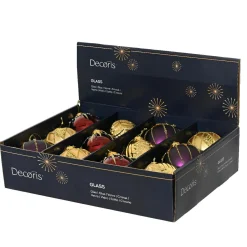 Lot de 12 boules de Noël en verre (D80 mm) Shine Glam Or et figue