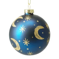 Lot de 12 boules de Noël en verre (D80 mm) Moon Bleu nuit et doré