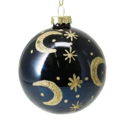 Lot de 12 boules de Noël en verre (D80 mm) Moon Bleu nuit et doré