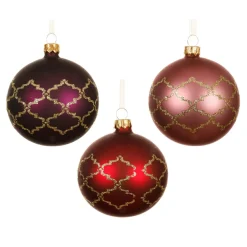 Lot de 6 boules de Noël en verre (D80 mm) Art Déco assorti Rouge