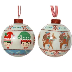 Lot de 12 boules de Noël en verre (D80 mm) Elfes et rennes Multicolore