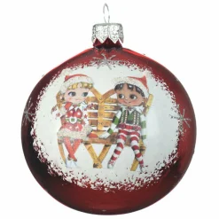 Lot de 6 boules de Noël en verre (D80 mm) Chérubins Rouge