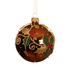 Lot de 6 boules de Noël en verre (D80 mm) Houx Brun café