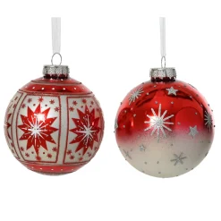 Lot de 12 boules de Noël en verre (D80 mm) Meribel Rouge pailleté argent