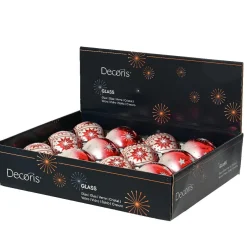 Lot de 12 boules de Noël en verre (D80 mm) Meribel Rouge pailleté argent