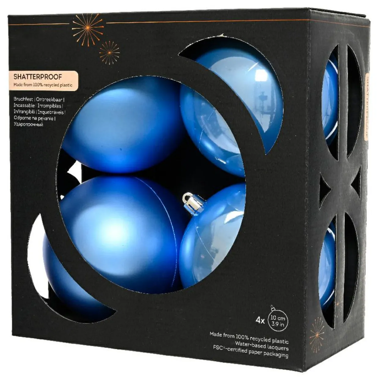 Lot de 4 boules de Noël unies (D100 mm) Aravis Bleu ciel