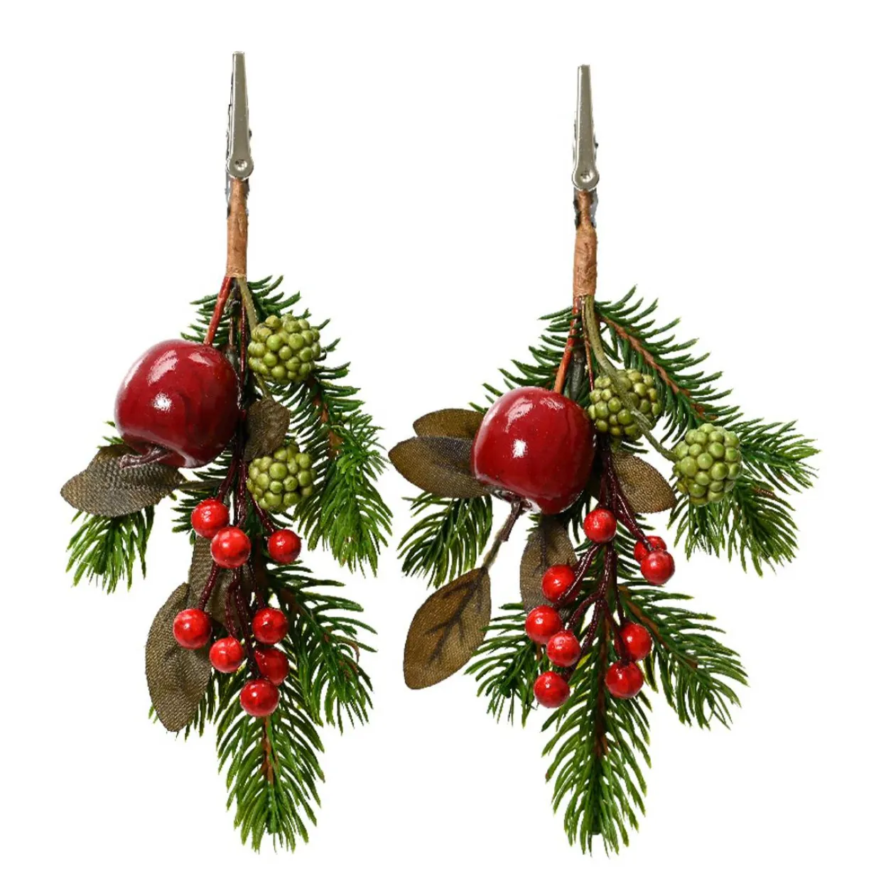Lot de 2 branches de sapin (H22 cm) Pommes sucrées Rouge
