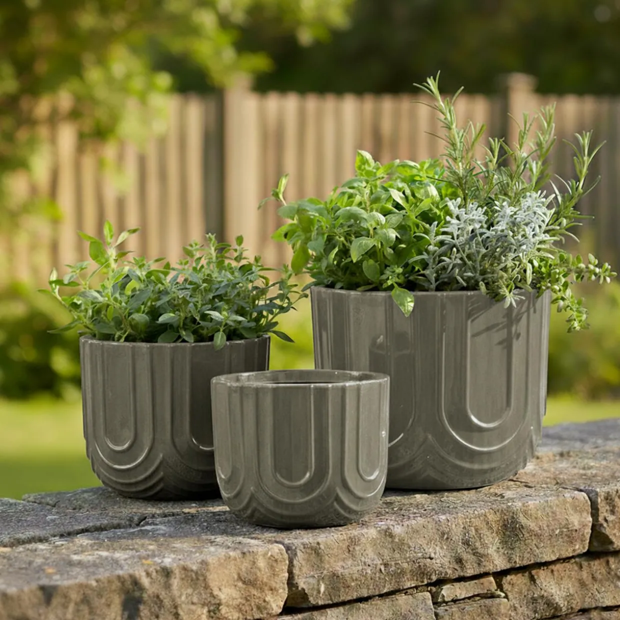 Lot de 3 cache-pots d'extérieur ronds (H36-30-24 cm) Milo Gris