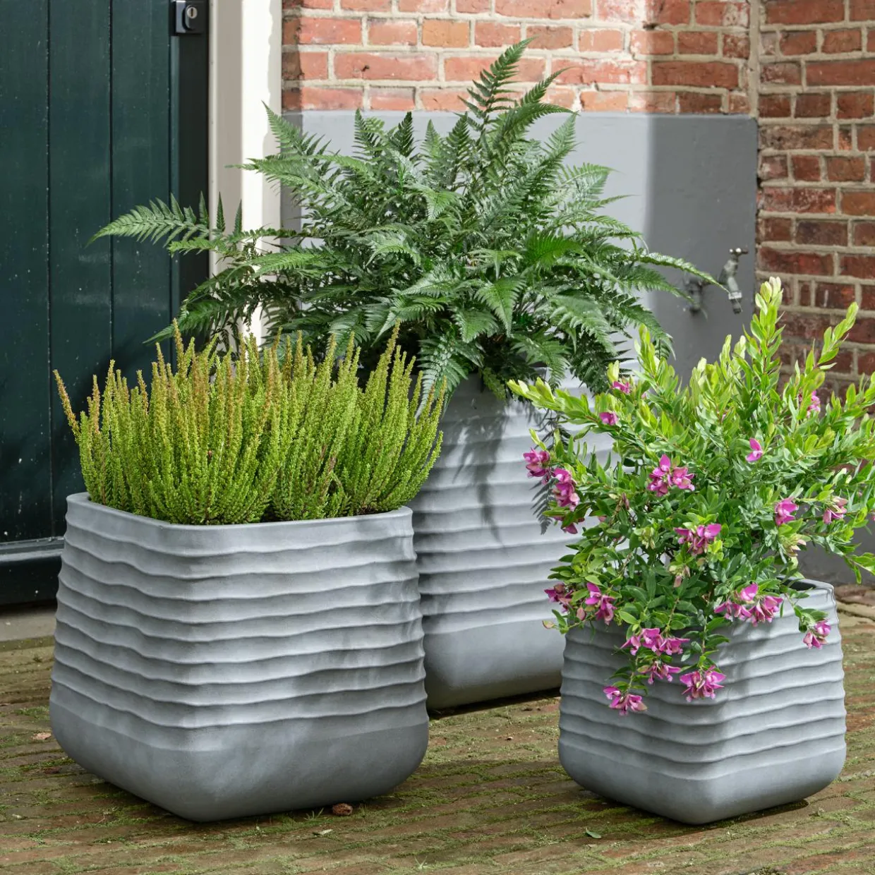 Lot de 3 cache-pots d'extérieur carrés (H49-37-27 cm) Jamie Gris effet béton
