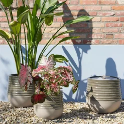 Lot de 3 cache-pots d'extérieur ronds (H49-37-27 cm) Jamie Gris et beige