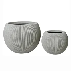 Lot de 2 cache-pots d'extérieur ronds (H41-30 cm) Lennox strié Gris clair