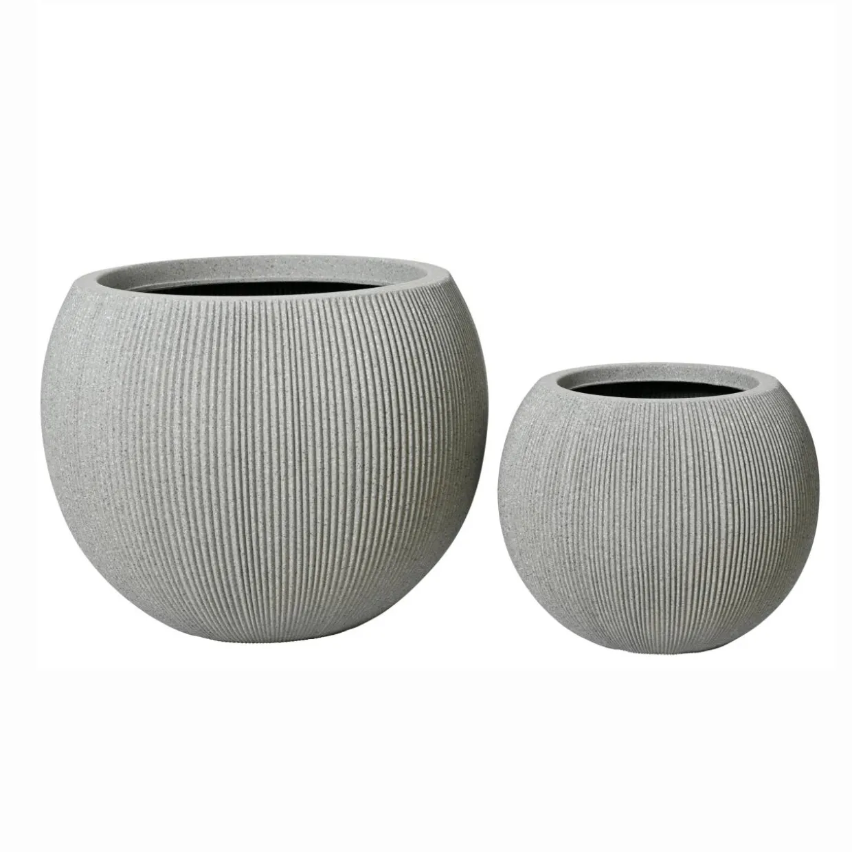 Lot de 2 cache-pots d'extérieur ronds (H41-30 cm) Lennox strié Gris clair