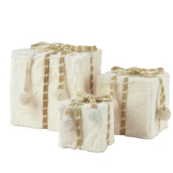 Lot de 3 cadeaux (H21 cm) Fourrure douceur Blanc laine