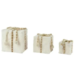 Lot de 3 cadeaux (H21 cm) Fourrure douceur Blanc laine