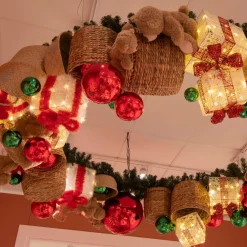 Lot de 3 cadeaux lumineux à piles 65 LED (H30 cm) Ruban Rouge et Blanc chaud