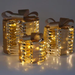 Lot de 3 cadeaux lumineux 135 LED (H25 cm) Rond et chic Or