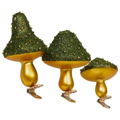 Lot de 3 champignons sur pince (H10 cm) Paillettes de Noël Vert