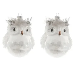 Lot de 2 chouettes à suspendre (H10 cm) Athéna Perle