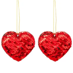 Lot de 2 cœurs à suspendre (H7 cm) Sequins Rouge