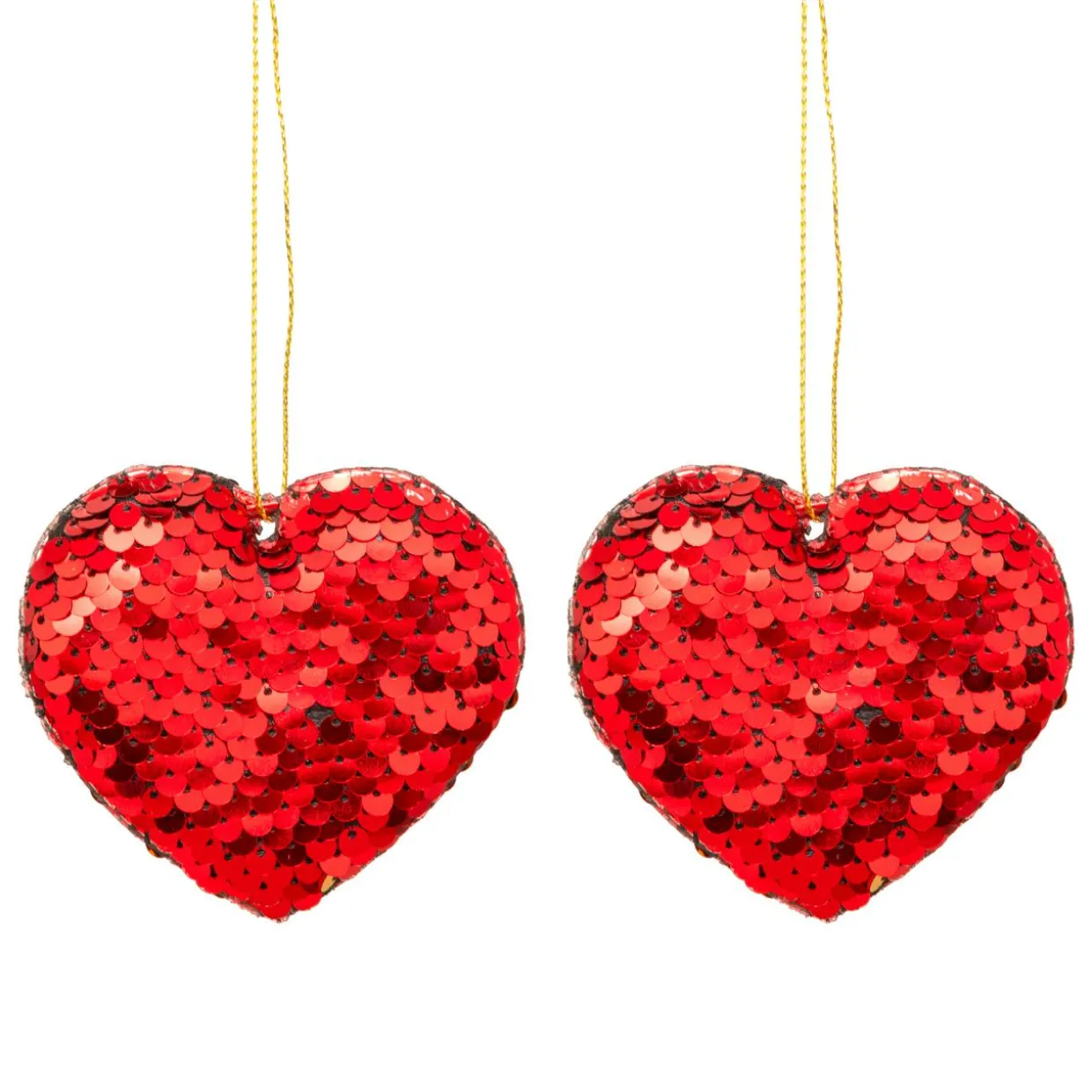 Lot de 2 cœurs à suspendre (H7 cm) Sequins Rouge