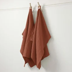 Lot de 2 essuie-mains gaze de coton (70 cm) Gaïa Terracotta
