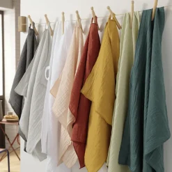 Lot de 2 essuie-mains gaze de coton (70 cm) Gaïa Vert tilleul