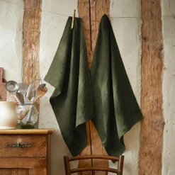Lot de 2 essuie-mains lin lavé (50 x 70 cm) Louise Vert romarin