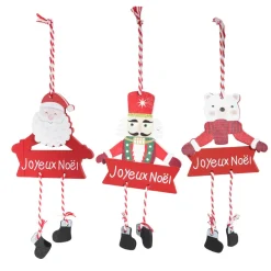 Lot de 3 Figurines de Noël à suspendre (H14 cm) Pantins Rouge
