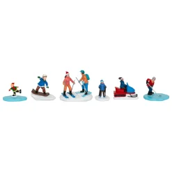 Lot de 6 figurines pour village (H7,5 cm) Sports de Montagne