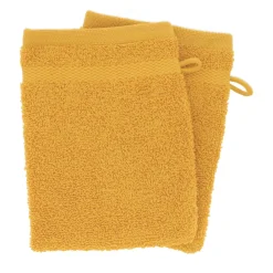 Lot de 2 gants de toilette coton (15 x 21 cm) Timeless Jaune moutarde